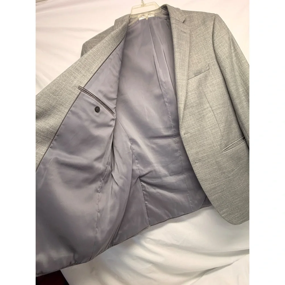 Van Heusen Flex Slim Fit Blazer Mens 44R Gray Textured Two Button Suit Jacket